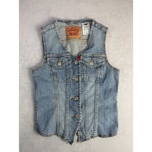 LEVIS Vintage Retro Trucker Button Front Collarless Chest Pocket Vest Size XS